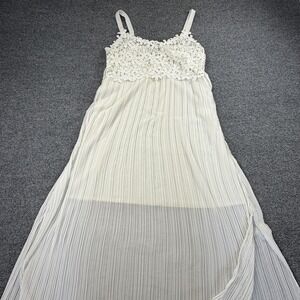 French Connection White Lace Bodice Pleated Maxi Dress Spaghetti Straps US 10